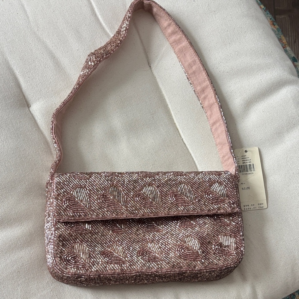 Anthropologie Rose Pink Beaded Shoulder Bag